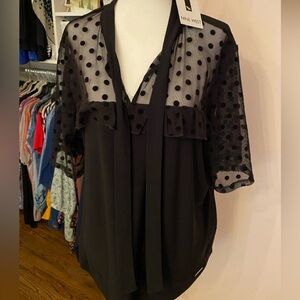 9 west black sheer polka dot blouse